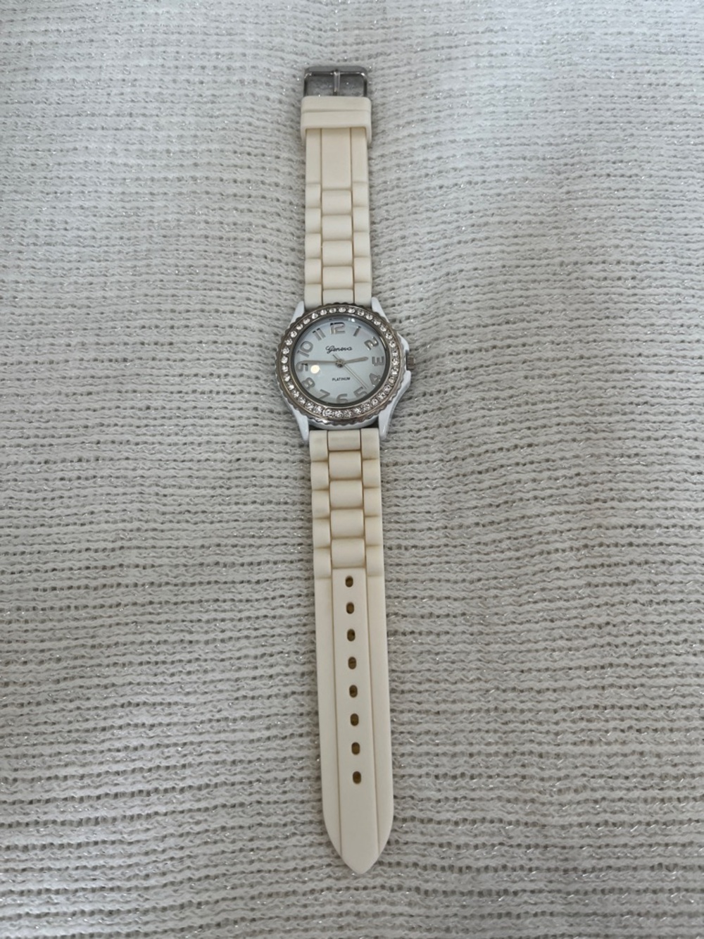 Geneva White/Cream Silicone Band Women's Watch with Silver Back